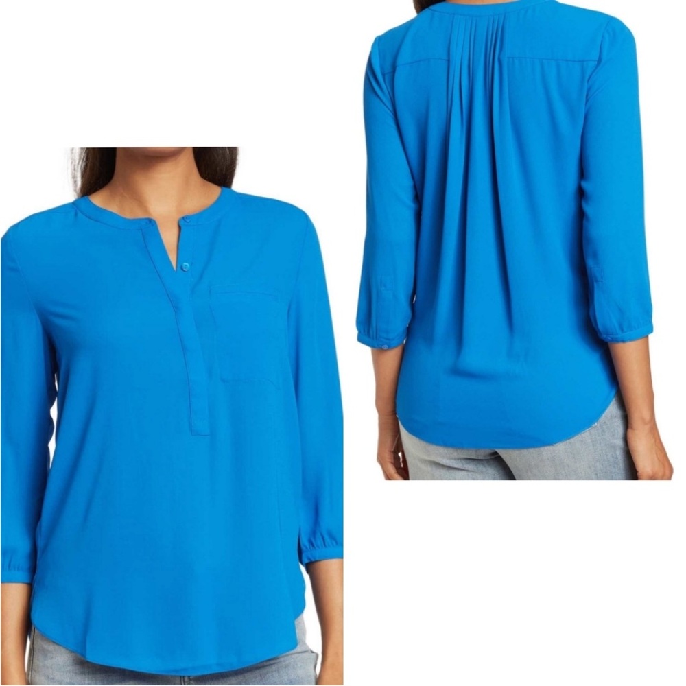 💥NYDJ Blue Blouse with Mandarin Collar and 3/4 Sleeves💥